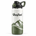 VoqZeri™ 32oz Insulated Stainless Steel Water Bottle with Spout Lid &amp; Carry Handle – Leakproof Mountain Graphic Sports Flask, Double-Wall Vacuum Water Canteen for Hiking, Gym, Travel &amp; Everyday Hydration (Olive Green/White)