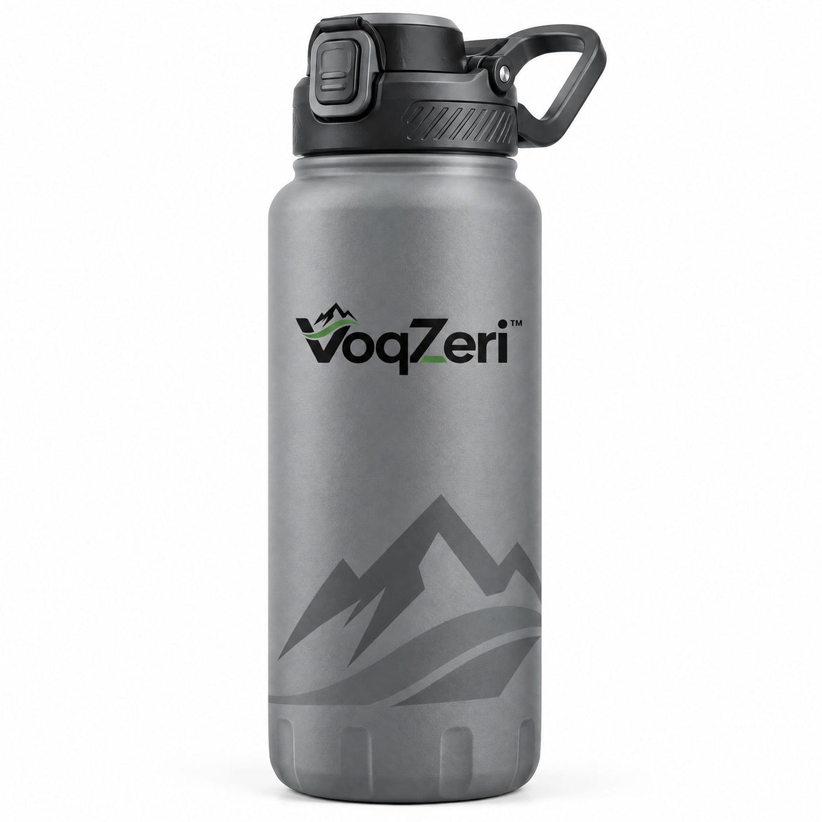 VoqZeri™ Insulated Stainless Steel Water Bottle with Push-Button Spout Lid &amp; Rugged Base, Leakproof Mountain Graphic Thermal Flask for Hiking, Gym, and Travel