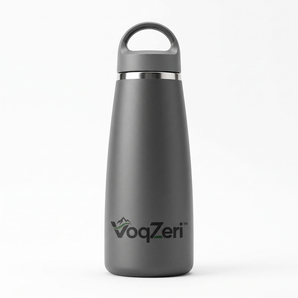 VoqZeri™ Double-Wall Vacuum Insulated Stainless Steel Water Bottle with Integrated Loop Cap – Matte Charcoal