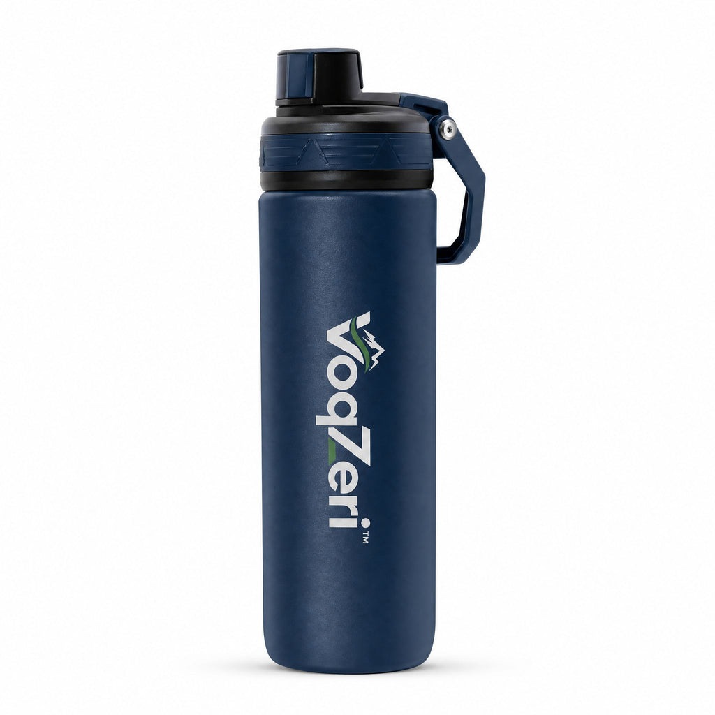 VoqZeri™ Insulated Stainless Steel Water Bottle with Leak-Proof Spout Lid &amp; Heavy-Duty Carry Handle – Double Wall Vacuum Thermal Sport Flask (Navy Blue)