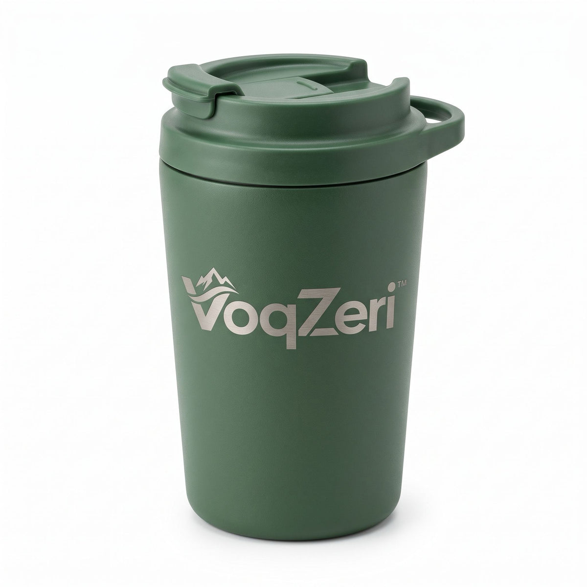 VoqZeri™ Double-Wall Vacuum Insulated Coffee Tumbler with Integrated Carry Loop Lid – 14oz Matte Forest Green Travel Mug