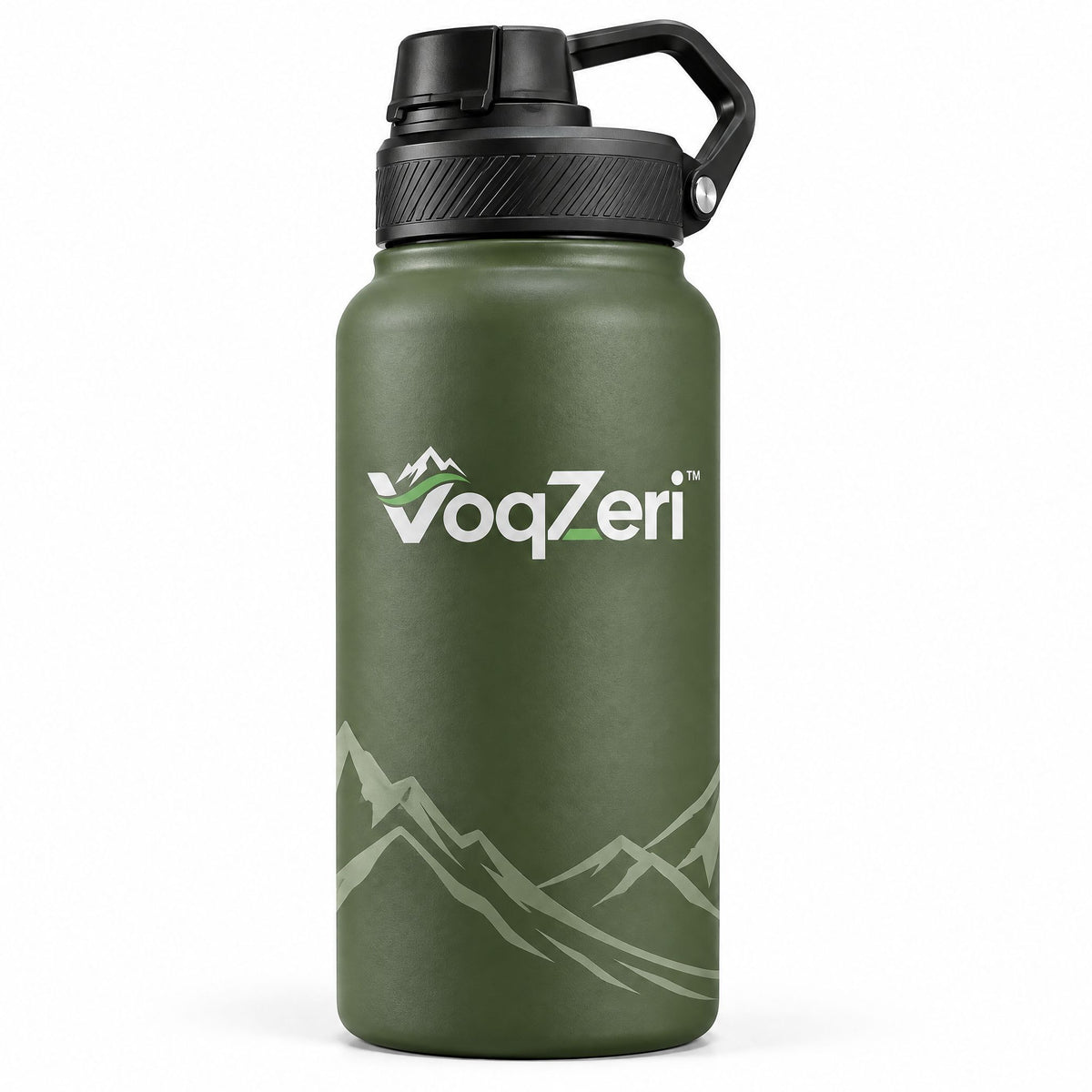 VoqZeri™ Vacuum Insulated Stainless Steel Water Bottle with Spout Lid &amp; Carry Handle – Leakproof Thermal Sports Flask for Hiking, Fitness &amp; Daily Travel (Olive Green)