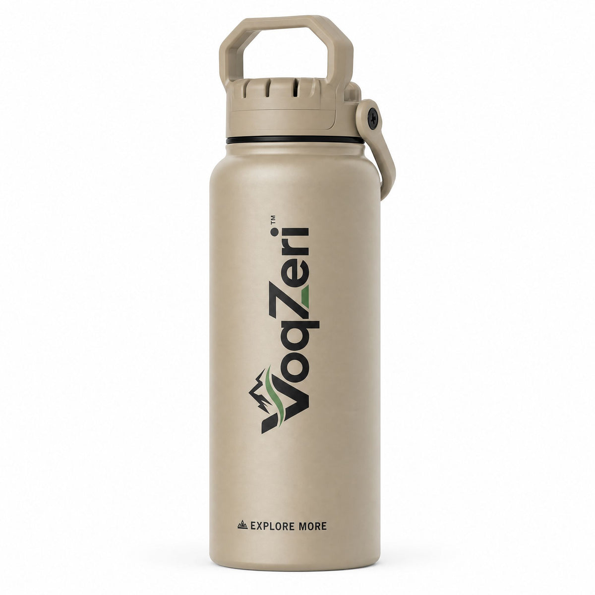 VoqZeri™ Insulated Stainless Steel Water Bottle with Heavy-Duty Carry Handle Lid – Double-Wall Vacuum Thermal Sports Flask for Hiking, Gym &amp; Travel (Desert Sand)