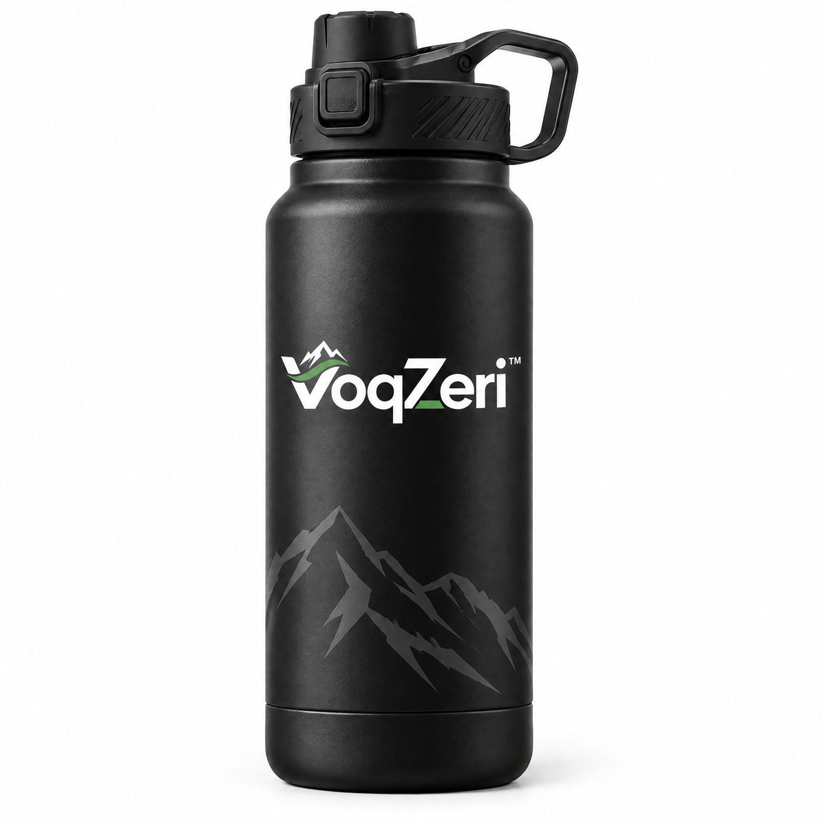 VoqZeri™ Insulated Stainless Steel Water Bottle with Push-Button Spout Lid &amp; Carry Handle – Matte Black Mountain Series