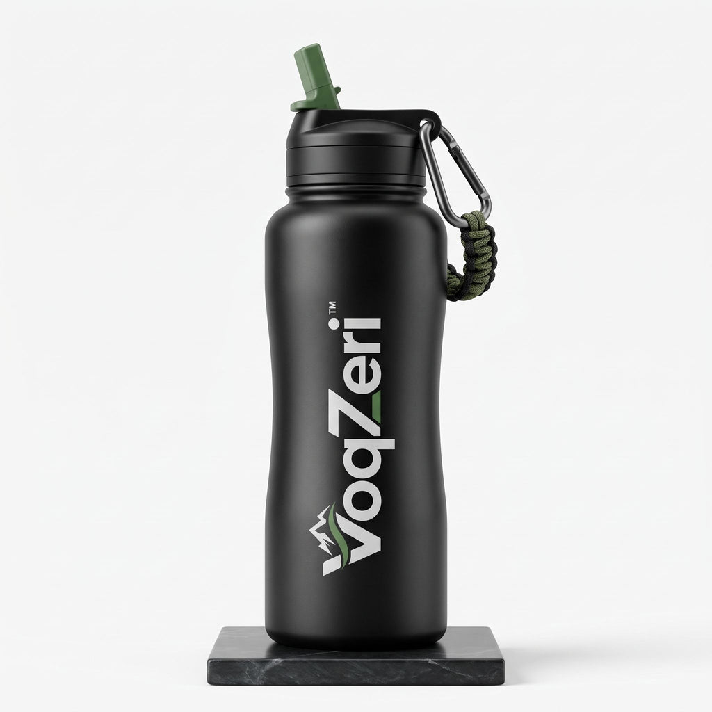 VoqZeri™ Insulated Stainless Steel Water Bottle with Straw Lid &amp; Paracord Carabiner Handle – Ergonomic Grip Sports Travel Flask for Hiking, Fitness &amp; Outdoor Adventure