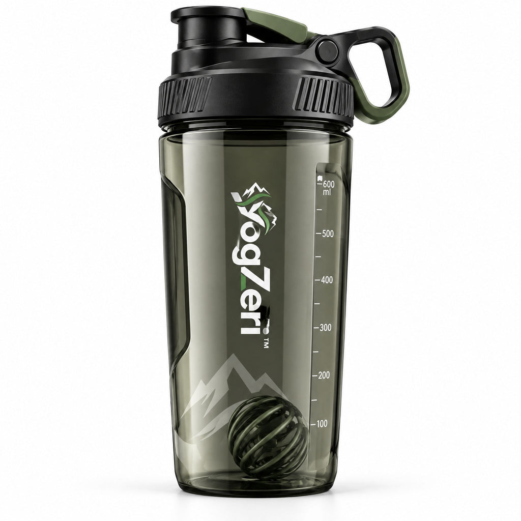 VoqZeri™ 24 oz Protein Shaker Bottle with Whisk Ball – Leakproof Gym Water Bottle with Measurement Markings &amp; Carry Loop (Smoke Green)