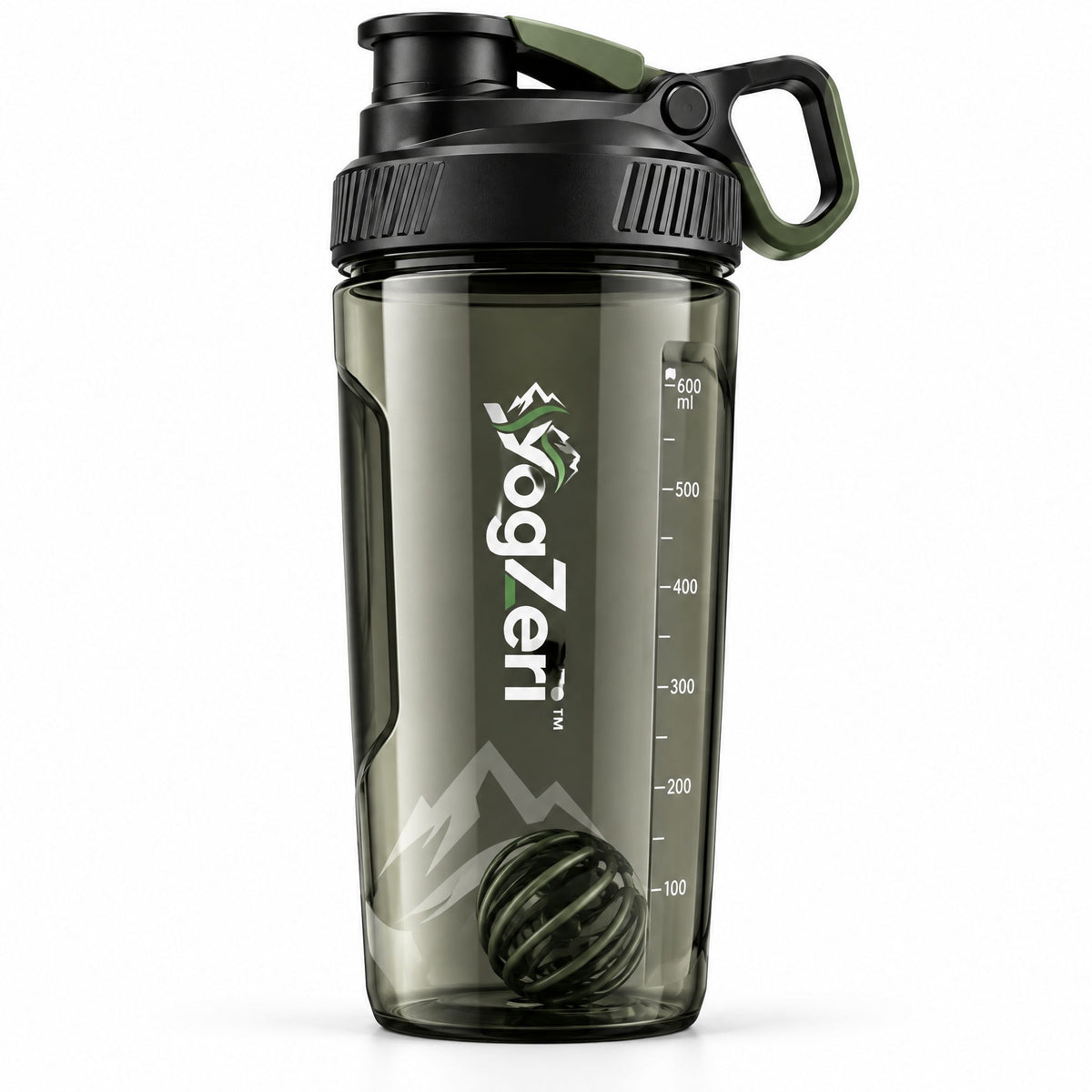 VoqZeri™ 24 oz Protein Shaker Bottle with Whisk Ball – Leakproof Gym Water Bottle with Measurement Markings &amp; Carry Loop (Smoke Green)